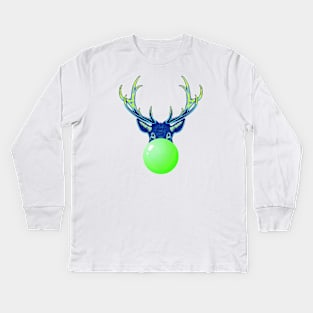 Green Bubblegum Reindeer Kids Long Sleeve T-Shirt